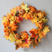 Halloween Autumn Maple Leaf Wreath Pumpkin Berry Door Hanging