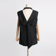 Spring 2024 New French Minority Style Suit Collar Sleeveless Straight Backless Waist Bow Stitchin 3