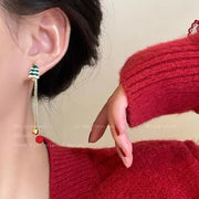 Ins Fashion Xmas Earrings Moving Santa Claus Long Tassel Earrings For Women Christmas Tree Snowflake Asymmetric Drop Earring