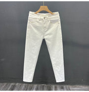 Men's Trendy Youth Simple Casual White Trousers Jeans