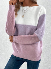 Women's Round Neck Splicing Knitwear Loose Top Sweater