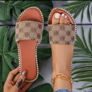 Summer Flower Print Flat Sandals For Women Non-slip Slides Slippers Vacation Casual Beach Shoes 3