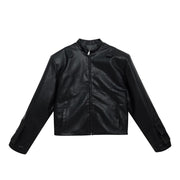 Round Neck Leather Jacket Texture Short Motorcycle Clothing Men