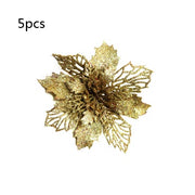 Glitter Artificial Christmas Flowers Christmas Tree Decorations For Home Fake Flowers Xmas Ornaments New Year Decoration