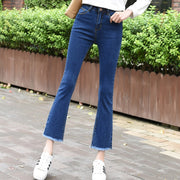 Korean nine Skinny Jeans Girl fringed edges flared bell bottoms 9 jeans 