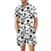 2Pcs Printed Beach Shirt Summer Suit Loose Lapel Button Top And Drawstring Pockets Shorts 3