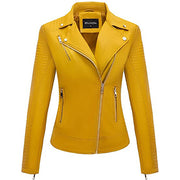 Giolshon Autumn Flowers Embroidery PU Leather Jacket Women