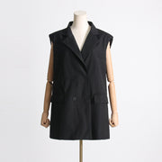 Spring 2024 New French Minority Style Suit Collar Sleeveless Straight Backless Waist Bow Stitchin