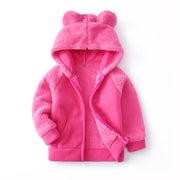 Girls Korean Kids Cardigan Hooded Polar Fleece Jacket