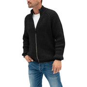 Sweater Cardigan Men's Solid Color Zipper Turtleneck Knit