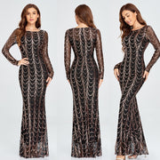 Sequins Women Maxi Dresses Long Sleeve Female Party Dresses 1