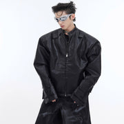 Round Neck Leather Jacket Texture Short Motorcycle Clothing Men