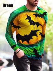 Halloween Autumn And Winter Men S Print Simple Long-Sleeved T Shirt