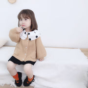 Girls Lantern Sleeve Pearl Button Jacket