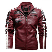 Men's leather short embroidered slim-fit youth lapel leather jacket