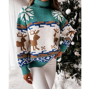 Turtleneck Elk Christmas Jacquard Knitted Sweater