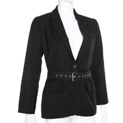 Black Long Blazer With Sashes Autumn Coat