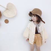 Girls Lantern Sleeve Pearl Button Jacket