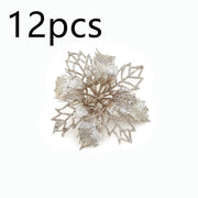 Glitter Artificial Christmas Flowers Christmas Tree Decorations For Home Fake Flowers Xmas Ornaments New Year Decoration