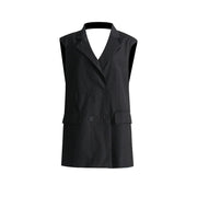 Spring 2024 New French Minority Style Suit Collar Sleeveless Straight Backless Waist Bow Stitchin 8