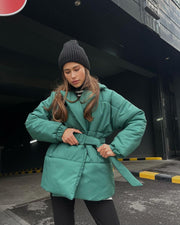 Winter Lapel Waisted Cotton Coat Fashion Solid Color Slim Overcoat Women's Clothing