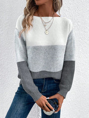 Women's Round Neck Splicing Knitwear Loose Top Sweater