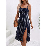 New Polka Dot Print Suspender Dress Summer Sexy Slit Long Dresses For Womens Clothing 3