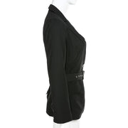 Black Long Blazer With Sashes Autumn Coat