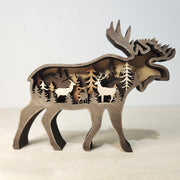 Christmas Decoration Wooden Animal Carving Handcraft Gift Wall Hanging Sculpture 3D Bear Deer Elk Art New Year Ornaments