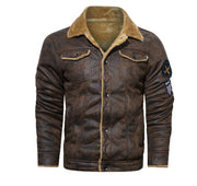 Leather men's plus cashmere motorcycle leather jacket