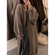 Khaki Knitted Cardigan Sweater, Women's Coat, Long Cardigan, Wool Coat, Cozy Style Loose, Plus Size Maxi Coat, Office Outfits, Fall Clothing