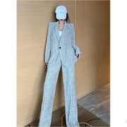 Retro Niche Design Printed Crumpled Suit Jacket Drape Trousers