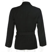 Black Long Blazer With Sashes Autumn Coat