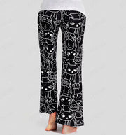 European And American Hot Digital Printing Cartoon Cat Pattern Bell-bottoms Wide Leg Pants For Women 1