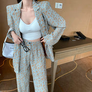 Retro Niche Design Printed Crumpled Suit Jacket Drape Trousers