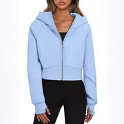 Casual Zippered Hooded Sweatshirt Fleece Sport Cardigan Fashion Hoodies Short Tops Womens Clothing