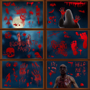 Halloween Window Stickers Horror Blood Handprint Footprint Fingerprint Window Electrostatic Sticker Halloween Decorations