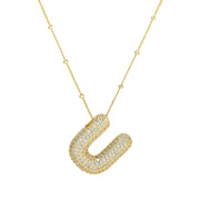 Brass Zircon Bubble Balloon Letter Pendant Necklace For Women