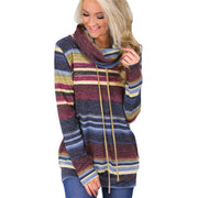 Women Hoodies Sweatshirts Casual Long Sleeve Pullover Hoodie Multi-color Striped Sweatshirt Turtleneck Pullovers