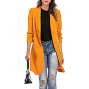 Three-quarter Sleeve Women's Long Pocket Coat Blazer