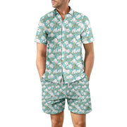 2Pcs Printed Beach Shirt Summer Suit Loose Lapel Button Top And Drawstring Pockets Shorts 6