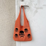 Halloween Skull Knitted Shoulder Bag Funny Personality Shopping Bags For Women Hollow Handbags