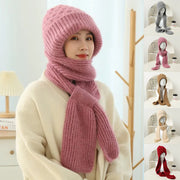 Women's Fleece-lined Scarf And Hat Winter Warm Knitted Hat Scarf