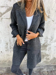 Lapel Single Breasted Cardigan With Pockets Fashion Color Solid Mid-Length Outwear Coat Women's Clothing