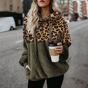 Leopard Print Hooded Sweater Loose Fall Winter Women Clothes