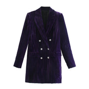 Velvet Blazer Jacket Dress Blazer Long-Sleeved Medium Length Warm Coat