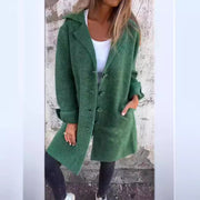 Lapel Single Breasted Cardigan With Pockets Fashion Color Solid Mid-Length Outwear Coat Women's Clothing