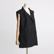 Spring 2024 New French Minority Style Suit Collar Sleeveless Straight Backless Waist Bow Stitchin 2