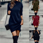 Long Sleeve Dress Solid Color High Neck Cross Short Dress Women's Clothing