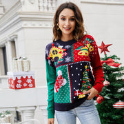 Women's Christmas Tree Snowflake Knitted Sweaters Long Sleeve Crew Neck Embroidery Pullover Knitwear Winter Tops Clothes